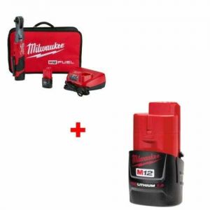 tools all cars קמפינג Milwaukee 2557-22 M12 FUEL Ratchet Battery Kit w/ FREE 48-11-2420 M12 Battery Pk