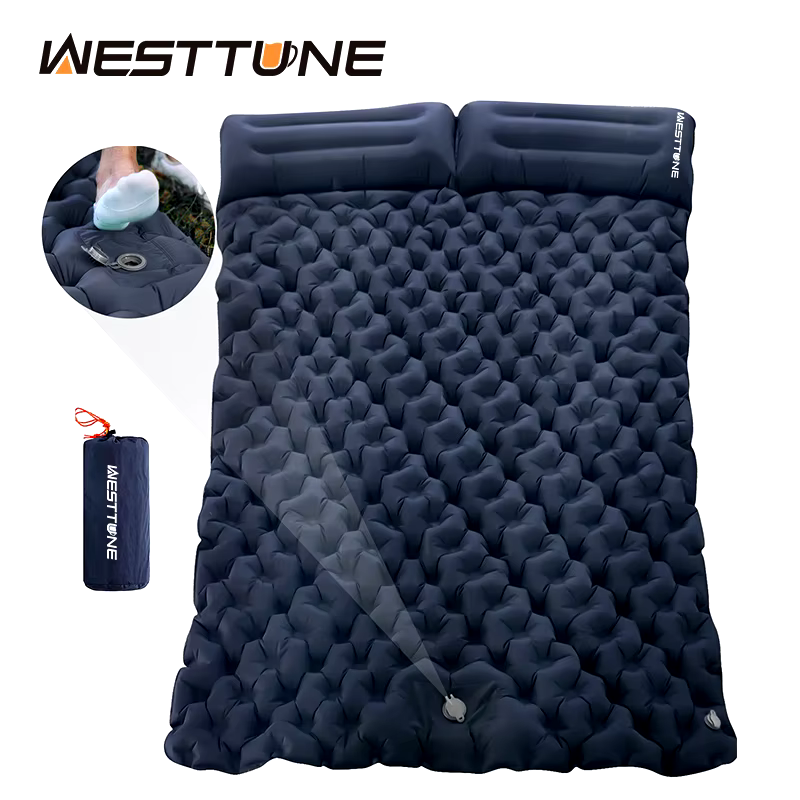 WESTTUNE Double Inflatable Mattress with Built-in Pillow Pump Outdoor Sleeping Pad Camping Air Mat for Travel Backpacking Hiking